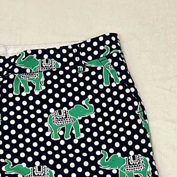 Crown & Ivy Navy & White Polka Dot Shorts with Green Elephants - Size 16 - Picture 3 of 9